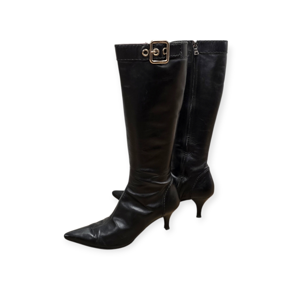 Prada Black Leather Knee-High Boots